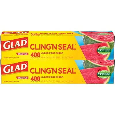 Glad Cling â€˜N Seal Clear Plastic Food Wrap 400 sq. ft./roll, 2 rolls