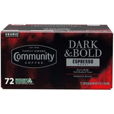 Community Coffee Dark and Bold Espresso Darkest Roast Coffee Pods, 72 ct.