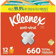 Kleenex Anti-Viral 3-Ply Facial Tissues 12 cube boxes, 55 tissues/box