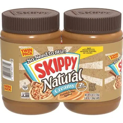 Skippy Natural Creamy Peanut Butter Spread, 48 oz., 2 pk.