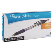قلم حبر جاف PaperMate Profile، قابل للسحب، سن عريض 1.4 مم، حبر أسود، جسم أسود شفاف، درزن