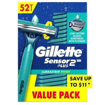 Gillette Sensor2 Plus Lubrastrip Pivoting Head Disposable Razors, 52 ct.