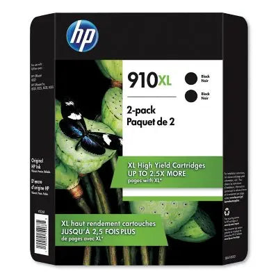 HP 910XL، خرطوشة حبر أسود أصلية عالية الإنتاجية، عبوة من قطعتين