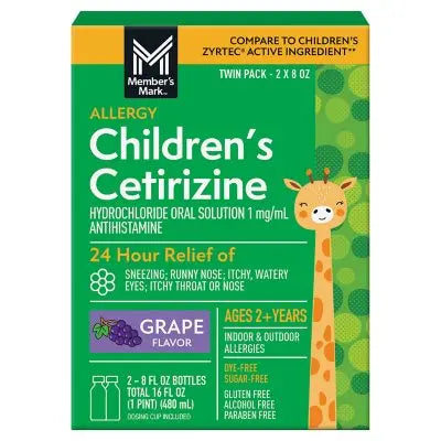 Member's Mark Cetirizinhydrochlorid Kinder-Allergielösung für den ganzen Tag, Traubengeschmack, 237 ml, 2er-Pack
