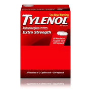 Tylenol Extra Strength, 500 mg. Acetaminophen, 2 caplets/pk., 50 pk.