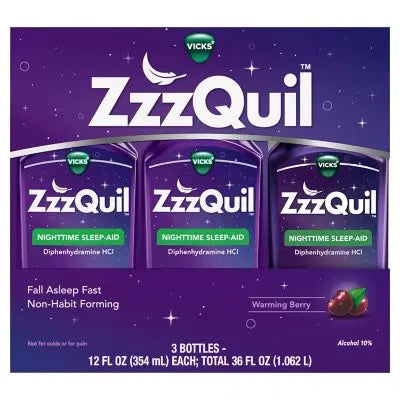 ZzzQuil Nighttime Sleep-Aid Liquid, Berry, 12 fl. oz., 3 pk.