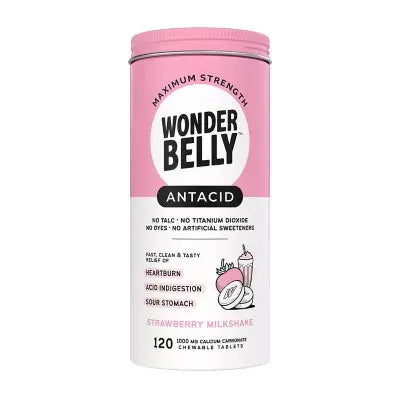 Wonderbelly Strawberry Milkshake Antacid Tablets 120 ct.