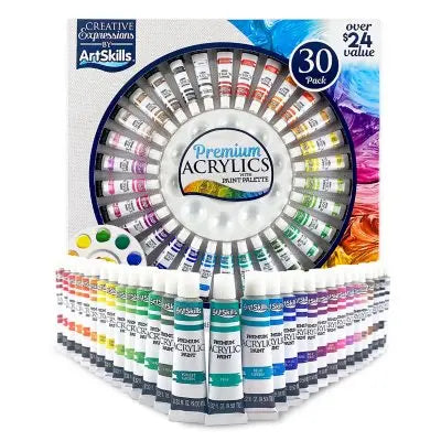طقم دهانات أكريليك ممتاز من ArtSkills مكون من 30 قطعة مع لوحة ألوان