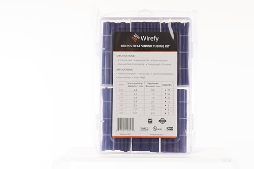 Wirefy Heat Shrink Tubing Kit 180 PCS - 3:1 Ratio Adhesive Lined, Wire Shrink Wrap Tubing - Industrial Heat-Shrink Tubing - Black - Shrink Wrap Tubing | Trusted UL Certification