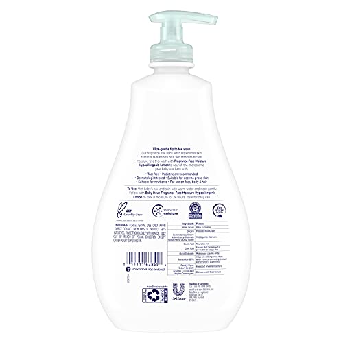 Baby Dove Sensitive Skin Care Baby Wash For Bath Time, Moisture Fragrance Free and Hypoallergenic, Washes Away Bacteria 20 oz