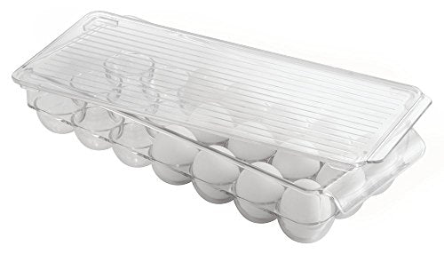 iDesign Plastic Egg Holder with Lid and Handle - Holds 21 Eggs - Clear - Made in USA