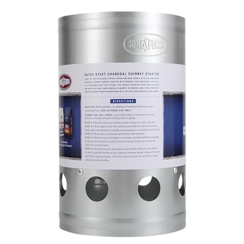 KINGSFORD Heavy Duty Deluxe Charcoal Chimney Starter | BBQ Chimney Starter for Charcoal Grill and Barbecues, Compact Easy to Use Chimney Starters and BBQ Grill Tools, Silver