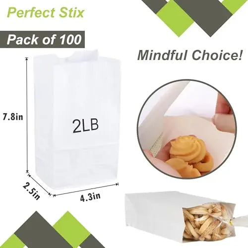 Perfect Stix 2lb White Kraft Paper Bags- Pack of 100ct
