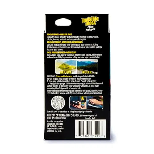 Invisible Glass 91411 Glass Stripper – Hard Water Spot Remover – Strips Coatings, Waxes, Oils & Road Film – Preps Windshields for Rain Repellent & Ceramic Coating – 4 Fl Oz