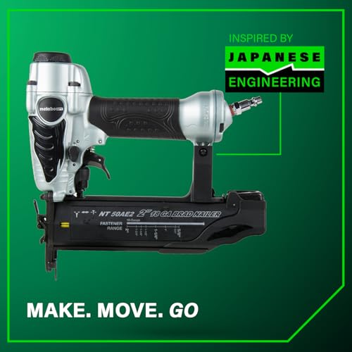 Metabo HPT Brad Nailer, Pro-Preferred Lightweight Pneumatic Power Nailer for Precision Trim Work and Furniture Building, Adjustable Depth, 18 Gauge, 5/8" up to 2" Brad Nails, NT50AE2