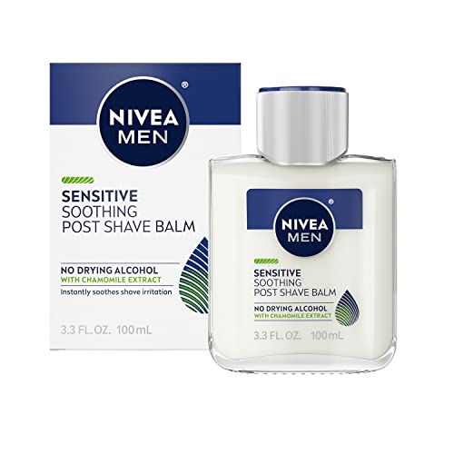 NIVEA MEN Sensitive Soothing Post Shave Balm with Vitamin E, Pro-Vitamin B5 and Chamomile Extract, Alcohol Free After Shave Balm for Men, Non-Greasy, 3.3 Fl Oz Bottle, Pack of 3