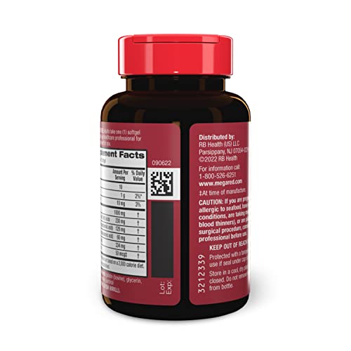 MegaRed Ultra Strength 1000mg Omega-3 Krill Oil Supplement with EPA/DHA, Astaxanthin & Phospholipids, No Fish Oil Aftertaste Supports Heart, Brain, Joint and Eye Health, 60 Count Softgels.