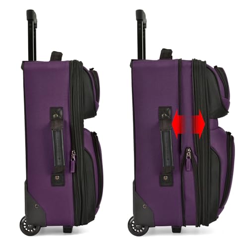 U.S. Traveler Lightweight Rolling 20" Carry On Luggage Softside Suitcase, Purple, 2 Wheel Single