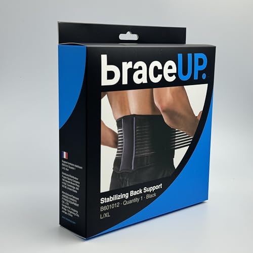 BraceUP Back Brace for Men and Women Lower Back - Breathable Waist Lumbar Support Belt for Sciatica, Herniated Disc, Scoliosis Back Pain Relief, Heavy lifting, with Dual Adjustable Straps (L/XL)