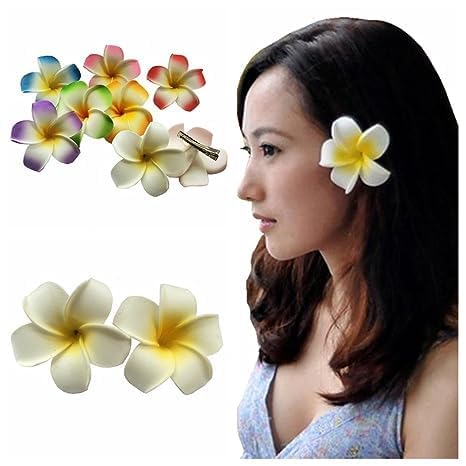 4 Pcs 7cm White and Pink Hawaiian Frangipani Plumeria Foam Head Flower Party Beach Hair Clip Hair Clips