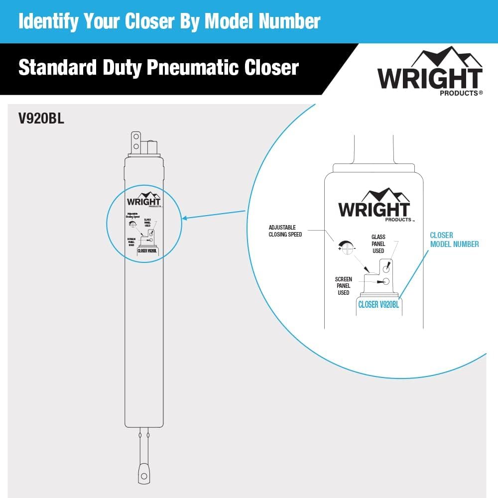 Wright Products - Standard Duty Pneumatic Screen and Storm Door Closer, Black