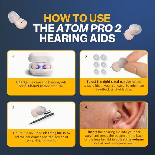 Audien Hearing ATOM PRO 2 Wireless Rechargeable OTC Hearing Aid, Premium Comfort Design & Nearly Invisible