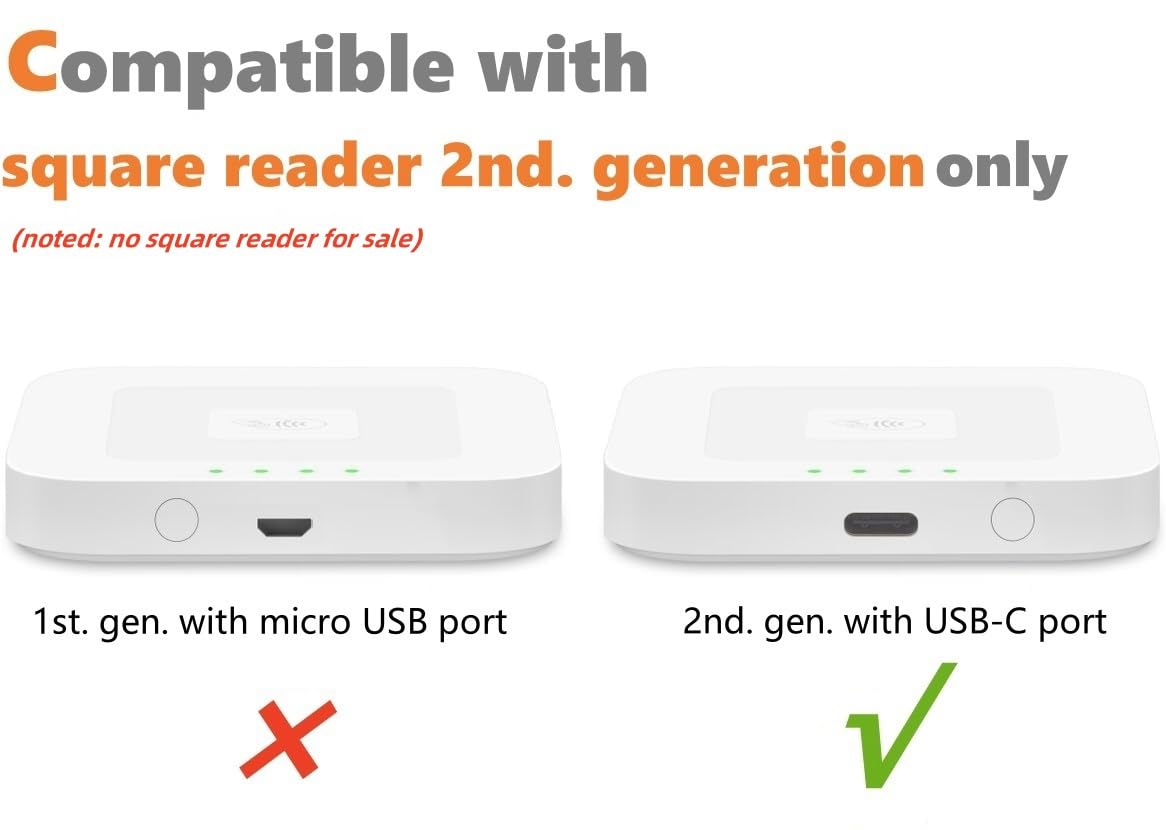 Square Dock for Square Reader 2nd Generation, Holder Stand for Square Card Reader 2nd Generation, Dock with Smart Anti-Sleep Button Portable Size Anti-Slip (Cable and Wall Charger Included, No Device