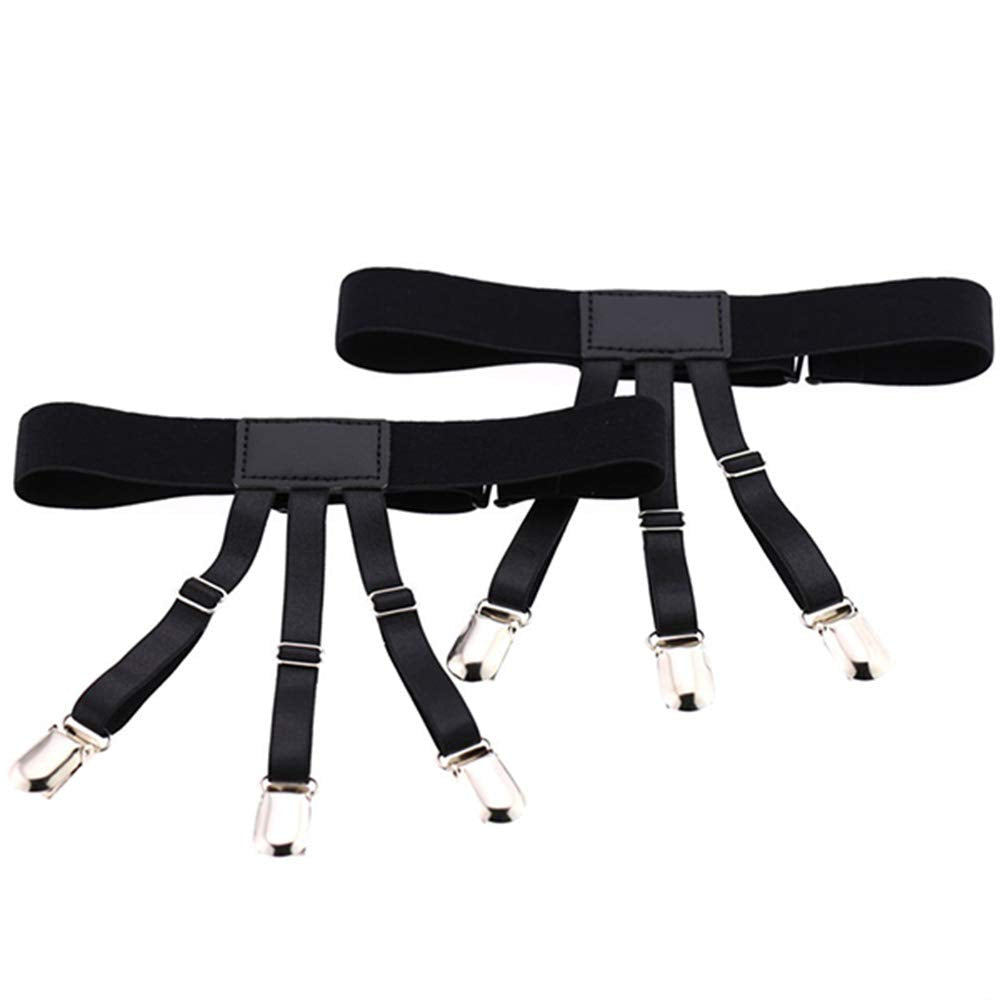 Kedofe Mens Shirt Stays Upgrade Adjustable Elastic Garter Military Shirts Holder with Non-slip Locking Clamps (Black)