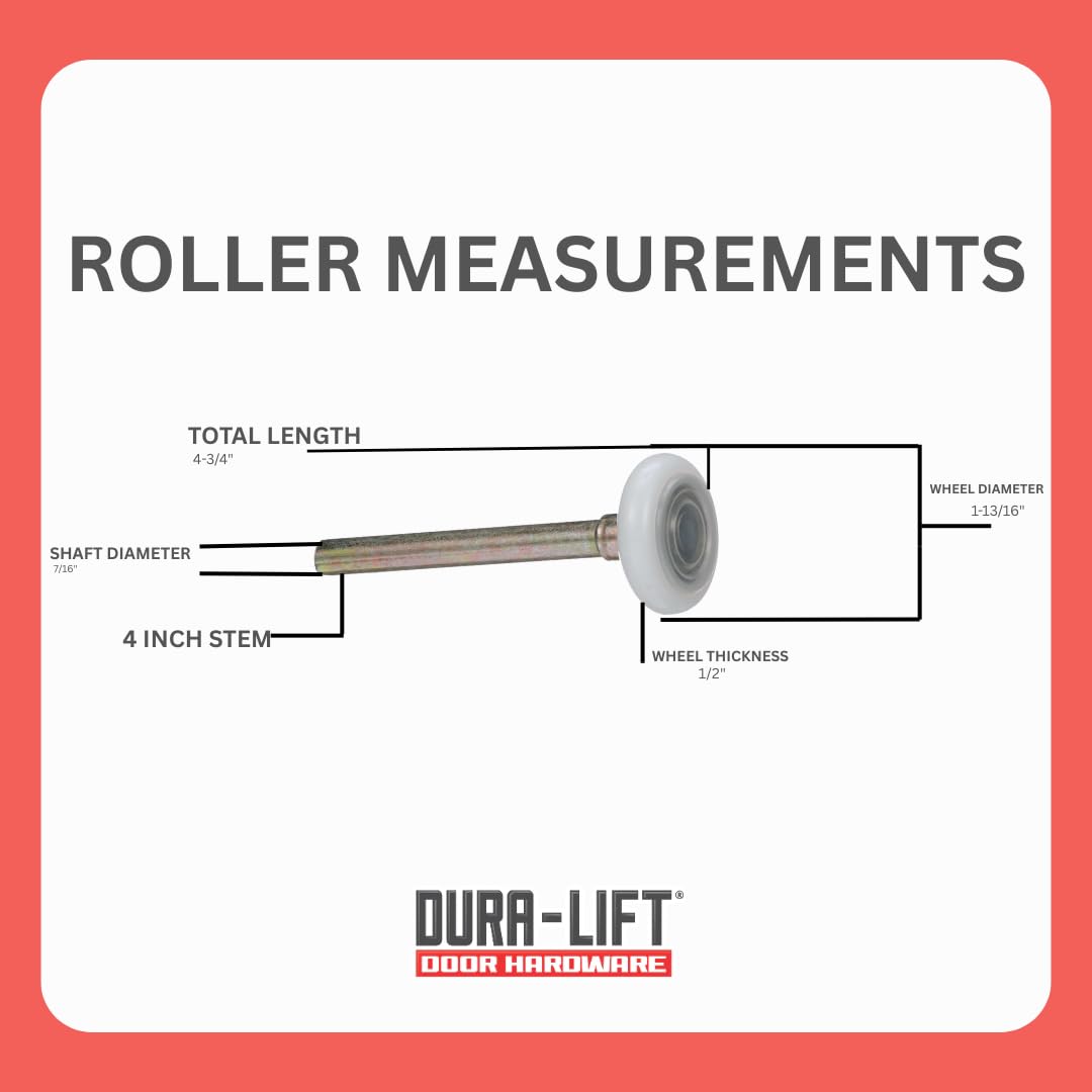 DURA-LIFT Ultra-Life MAX 2" Sealed 6200ZZ Bearing Nylon Garage Door Roller, 4" Stem, Pack of 10