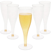 30 Disposable Champagne Flutes - 4.5 oz Gold Glitter Plastic Cups for Parties - Elegant Toasting Glasses - Perfect for Weddings, Engagements, Mimosa Bars, Thanksgiving, Christmas, New Year’s Eve