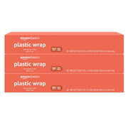 Amazon Basics Plastic Wrap, 300 Sq Ft, Pack of 3, 100 Sq Ft Rolls