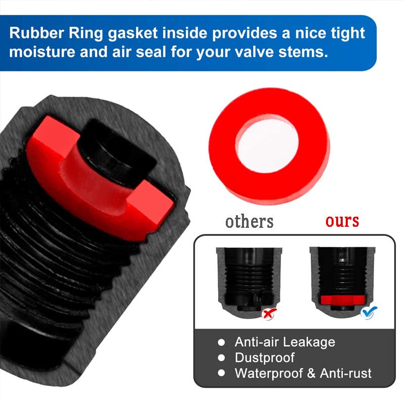 Tire Valve Stem Caps The Upgraded Version has a Sealing Ring for Car, Motorbike, Trucks, Bike, Bicycle （Black） (24)