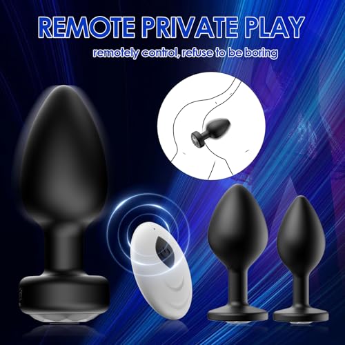 Anal Plug Sex Toys Vibrator – Silicone Butt Plugs Training Kit with Remote Control, 10 Vibration Modes, Prostate Massager for Adults – Black