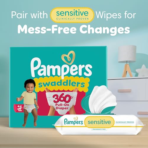 Pampers Diapers - Swaddlers 360 degrees - Size 5, 116 Count, up to 100% Leakproof Comfy Dry Fit, Designed for Easy Changes, Pull On Baby Diaper (Packaging May Vary)