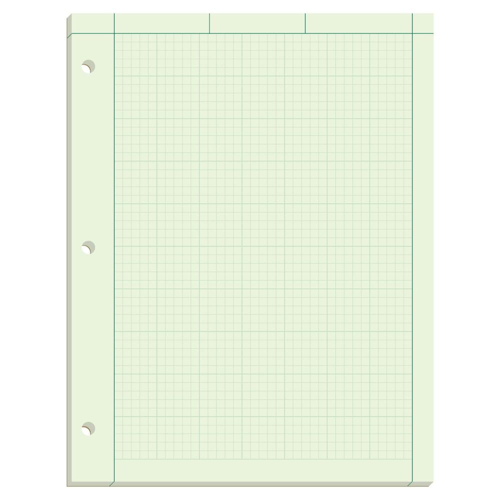 TOPS Engineering Computation Pad, 8-1/2" x 11", Glue Top, 5 x 5 Graph Rule on Back, Green Tint Paper, 3-Hole Punched, 100 Sheets (35500)