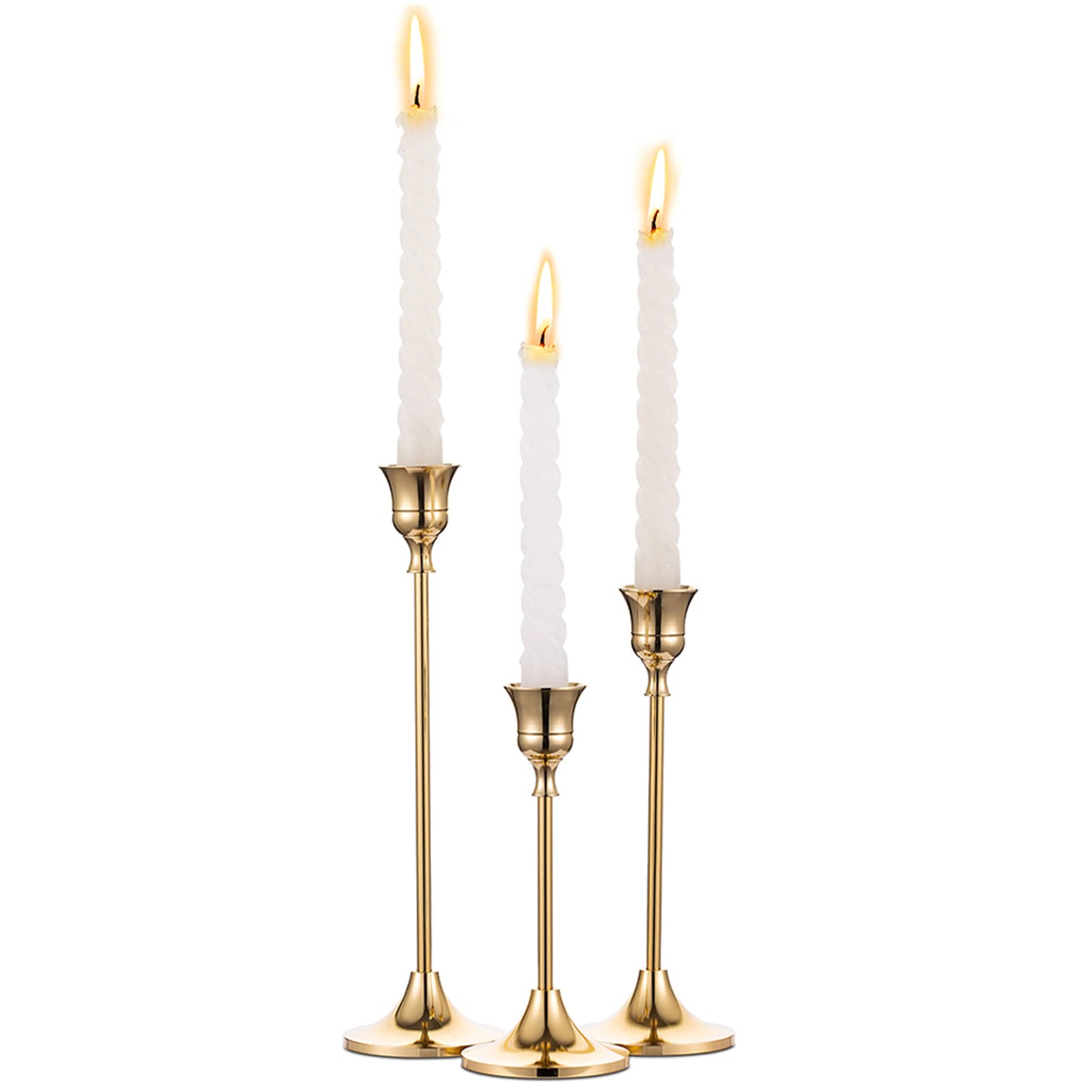 Kerzenständer Tafelkerzenhalter, 3er Set Kerzenhalter, Messing Gold Kerzenhalter Set, Vintage Modern Dekorative Tafelaufsatz für Tisch Kaminsims Hochzeit Einweihungsgeschenk