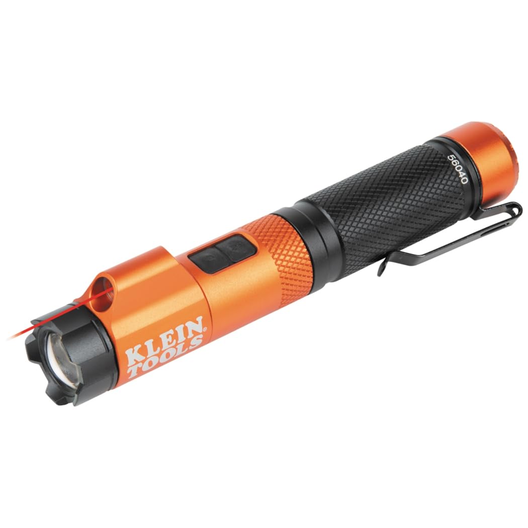Klein Tools 56040 Magnetische LED-Taschenlampe, 350 Lumen wiederaufladbare Taschenlampe, Drehzoom, Laserpointer, Freihandfunktion, USB-Ladekabel, für Arbeit und Outdoor