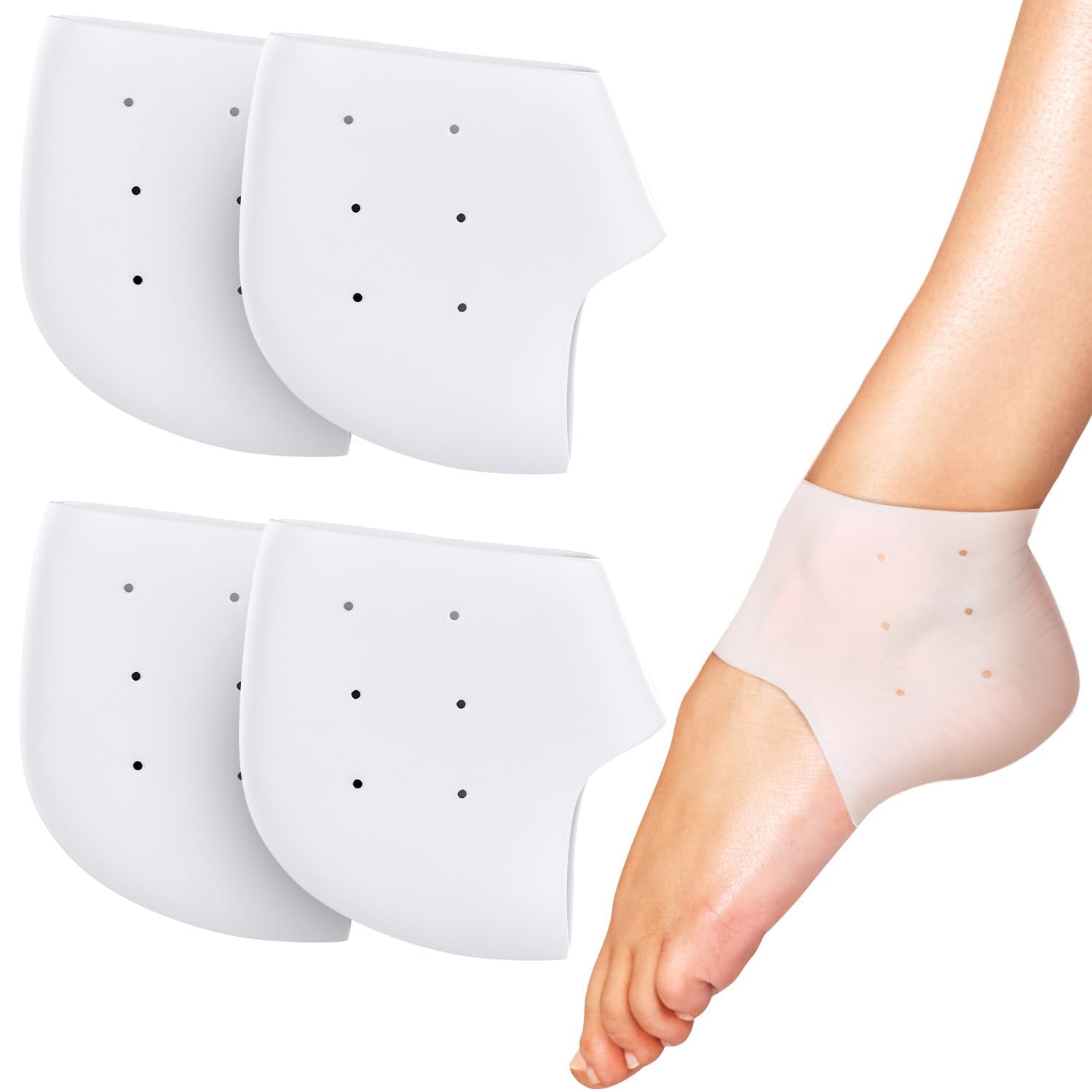 Ballotte Premium Silicone Heel Cups, Gel Heel Pads for Women & Men, Cracked Footbed Relief & Blister Prevention, Cushioned Sole Cups for Plantar Fasciitis, Soft Silicone Socks (Medium, 4 Pack)