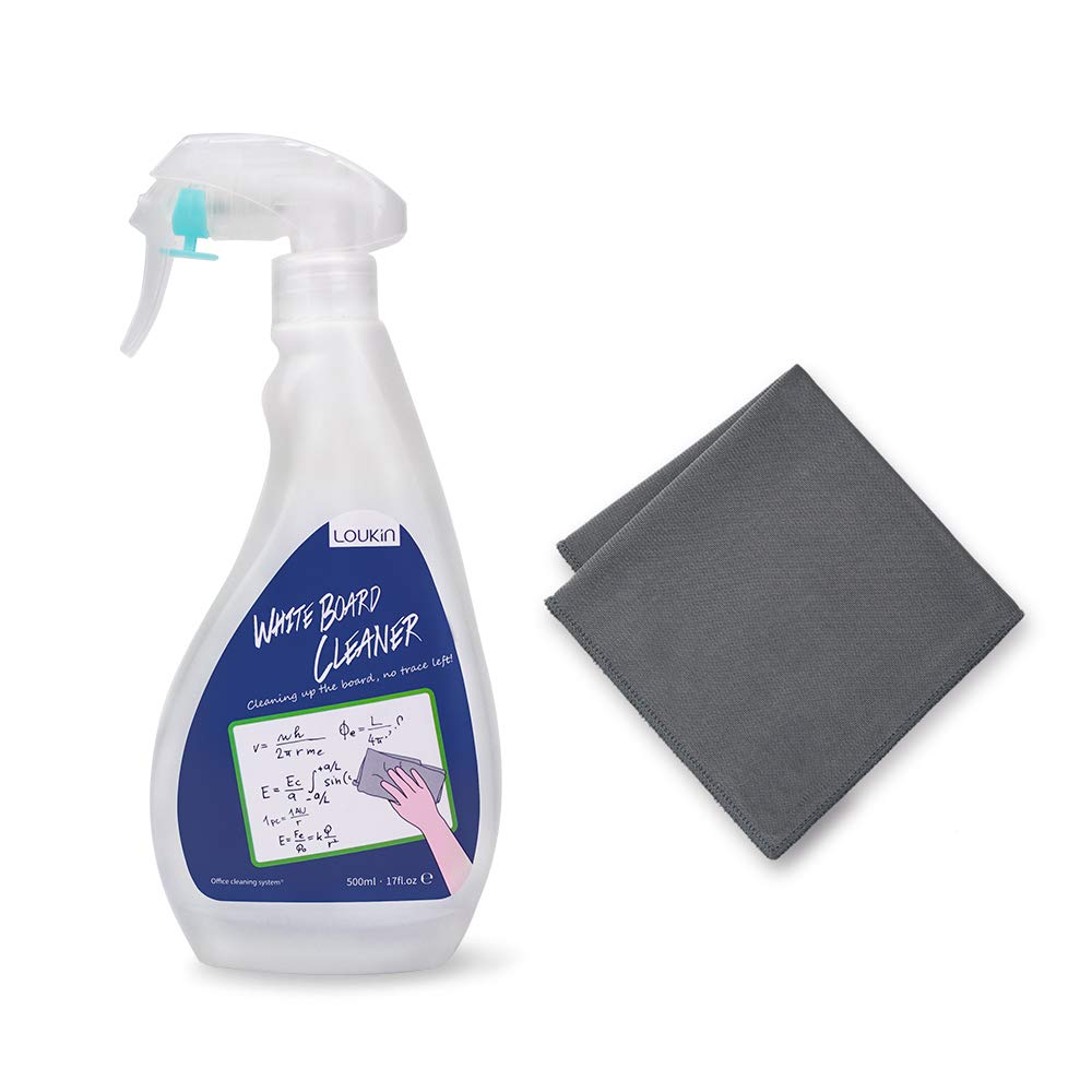 loukin Non-Toxic Whiteboard Cleaner, 17 fl oz Dry Erase Board Cleaner, Low-Odor Whiteboard Cleaning Spray with Cloth, Removes Stubborn Marks from Whiteboards, Chalkboard