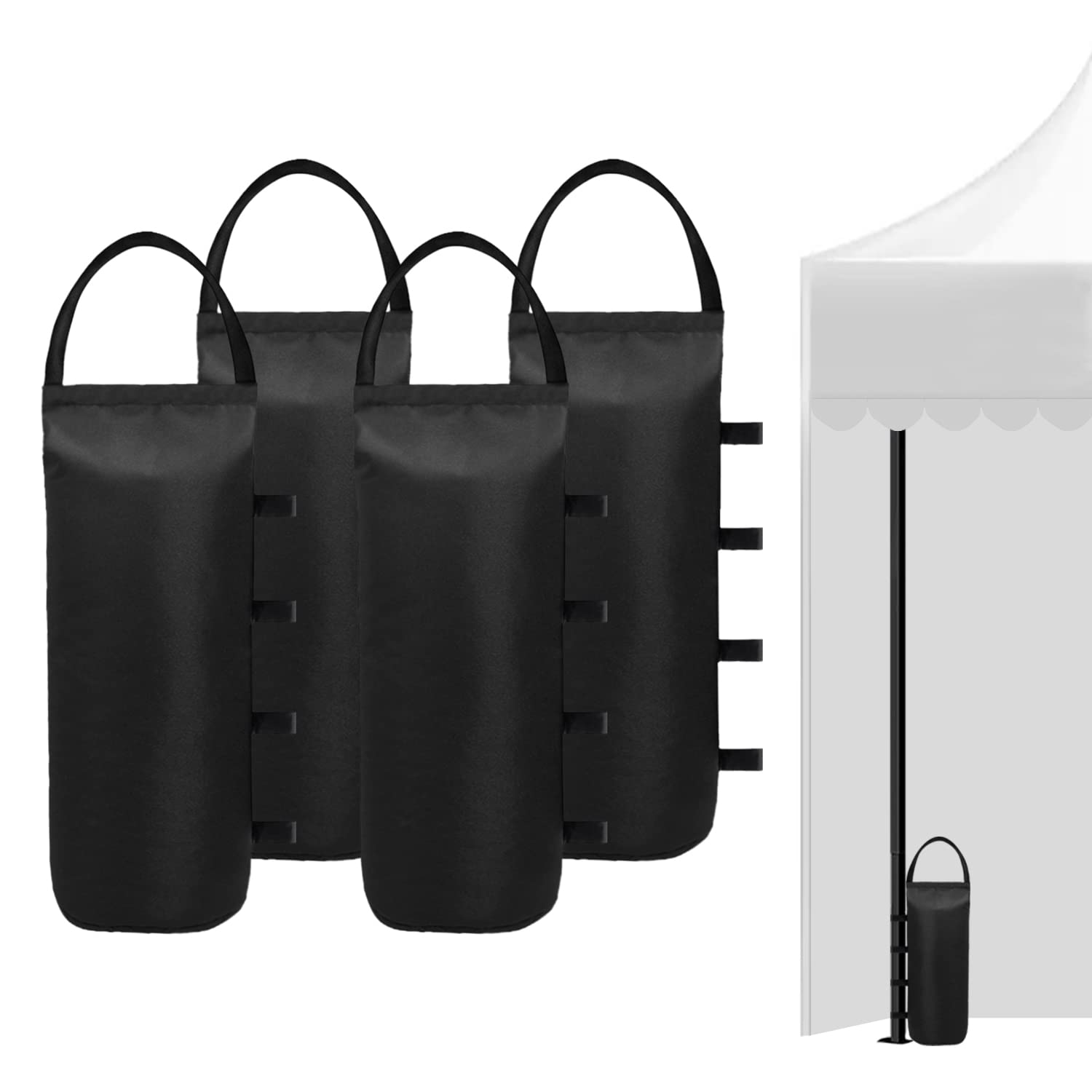 4 (schwarze) zylindrische Sandsackgewichte für Pavillon-Gewichtssäcke, Outdoor-Werbezelt, Sonnenschutz, feste winddichte Sandsack-Gewichtssäcke für Pop-up-Pavillon-Zelte (ohne Sandfüllung)