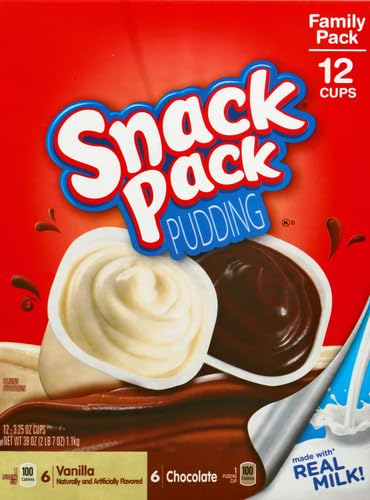 Snack Pack Chocolate and Vanilla Pudding Cups Family Pack, Lunchbox Snack, 12 Count (Pack of 1)