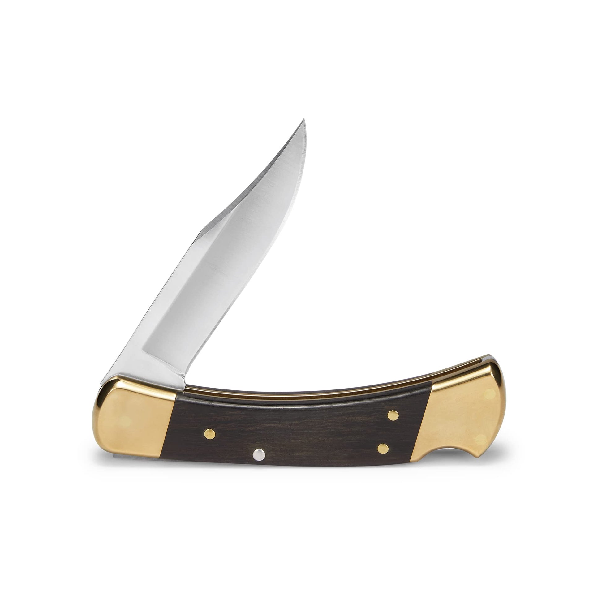 Buck Knives 110 Folding Hunter Knife, 3-3/4" Blade, Lockback Design, Ebony Handle, Brass Bolsters, 420HC Stainless Steel Clip Point Blade, Sheath Included, Hunting Knife Made in the USA, 7.2 oz