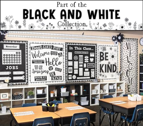 Teacher Created Resources Black with White Squiggles Die-Cut Rolled Border Trim - 50ft - Decorate Bulletin Boards, Walls, Desks, Windows, Doors, Lockers, Schools, Classrooms, Homeschool & Offices