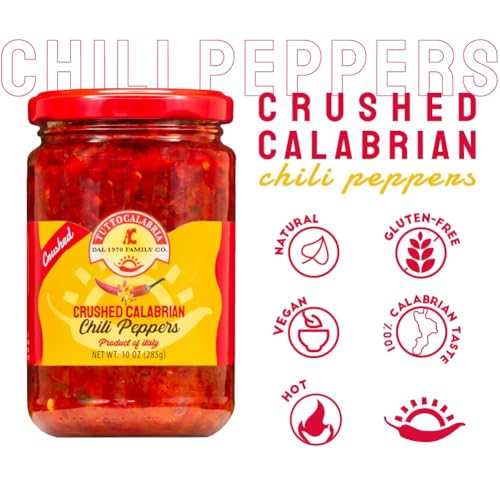 TUTTOCALABRIA Calabrian Chili Pepper Pieces, 10oz (285g), Spicy Condiment with Calabrian Chili Peppers, Extra Virgin Olive Oil, Ideal for Pasta, Pizza, Sandwiches and Fish, Made in Italy