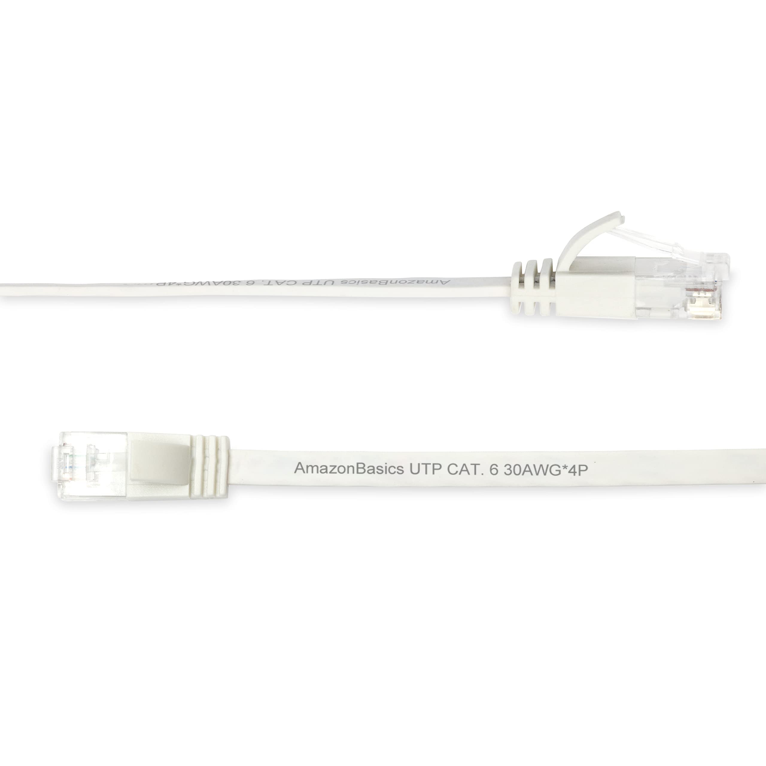 Amazon Basics Cat 6 Ethernet RJ45 10Gbps Flat Cable 100 ft Outdoor&Indoor White Solid Patch Cord with Clips for Router, Modem, PS4/5, Xbox, Gaming, Computer Network for High Speed LAN Internet