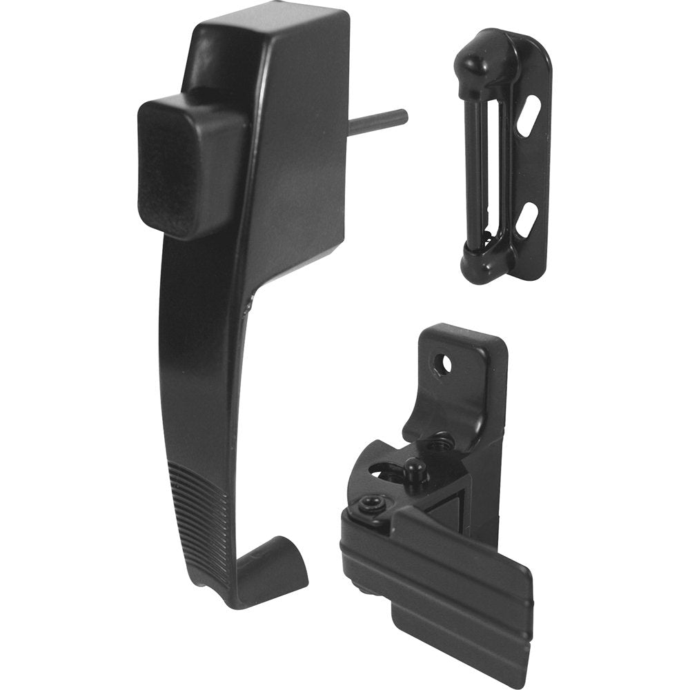 Prime-Line K 5071 Push Button Latch w/ Tie Down, Single Unit, Black - Designed to Accommodate Multiple Surfaces, Complete with Night Lock, Contemporary Design (Single Pack)