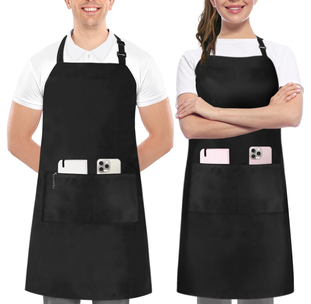 Utopia Kitchen 2er-Pack Latzschürze, verstellbar mit 2 Taschen, wasser- und ölabweisend, Kochschürze für Damen und Herren