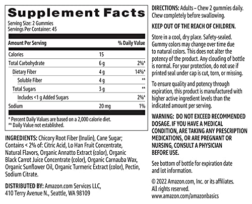 Amazon Basics Fiber Gummies for Digestive Health and Regularity, Orange, Lemon & Strawberry Flavors, 90 Count, Pack of 1 (Previously Solimo)