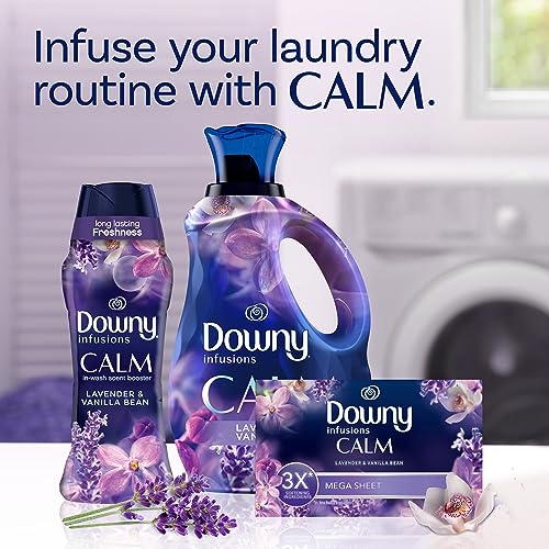 Downy Infusions Mega Dryer Sheets, Laundry Fabric Softener, CALM, Lavender and Vanilla Bean, 180 Count (3 box of 60 sheets)