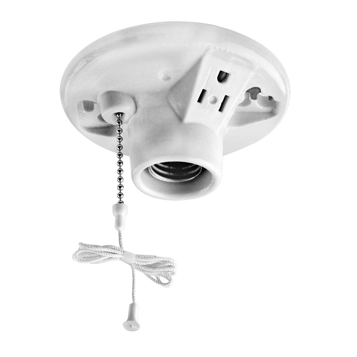 Leviton One-Piece Glazed Porcelain Outlet Box Mount, Incandescent Lampholder, Pull Chain, Top Wired, 9726-C, White